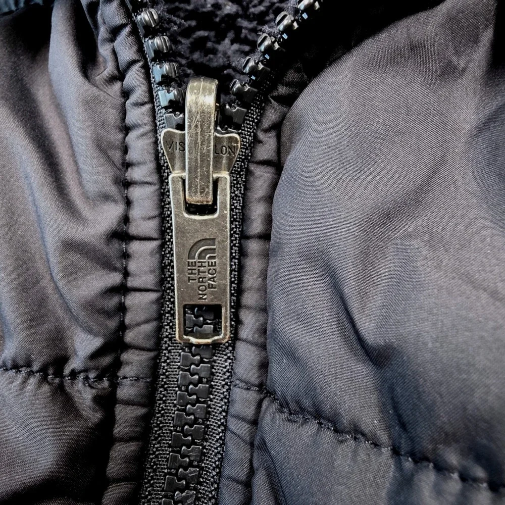 The North Face Reversible Fleece Puffer Jacket Kids Youth Sz L Black Logo Winter